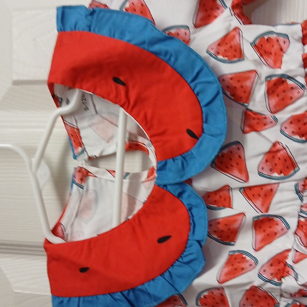Watermelon Print Dress with Red and Blue Collar SIZE 9 - 12 MONTHS NWOT - Picture 2 of 4
